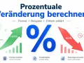 Grafik erklärt, wie man die prozentuale Veränderung berechnet: ein grüner Pfeil zeigt +12,5% (Preis steigt), ein roter Pfeil -8,3% (Preis sinkt).