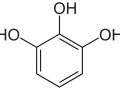 Chemische Struktur von Pyrogallol, einem Derivat des Phenols mit drei Hydroxylgruppen am Benzolring.