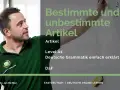 Mann erklärt den bestimmten und unbestimmten Artikel. Deutsche Grammatik für Anfänger (Level A1).