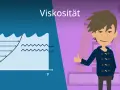 Diagramm zeigt Flüssigkeitsströmung und die Bedeutung von Viskosität. Ein Junge gibt Daumen hoch vor Bücherregal.