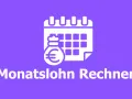 Ein Kalenderblatt mit einem Geldbeutel und dem Euro-Symbol. Der Text "Monatslohn Rechner" deutet auf die Berechnung des monatlichen Gehalts hin.