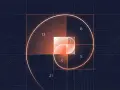 Die Fibonacci-Folge visualisiert sich in einem goldenen Schnitt-Spiralmuster, das sich von kleinen Quadraten zu größeren entwickelt.