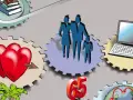 Zahnräder symbolisieren den Determinismus des Lebens: Familie, Liebe, Geld, Bildung, Alter (65), Technologie und Reisen sind miteinander verbunden.