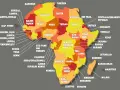 Bunte Karte von Afrika mit vielen Ländern wie Marokko, Algerien, Nigeria, Ägypten und Südafrika.