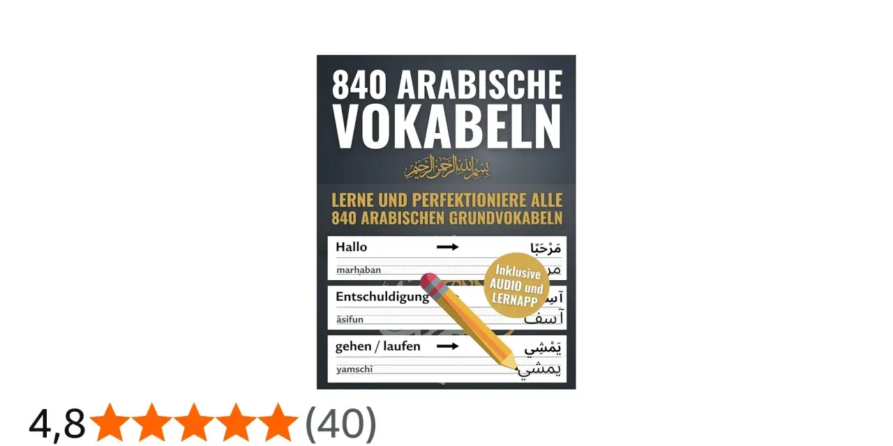Buchcover: 840 arabische Vokabeln, inklusive Audio und Lern-App. Perfekt, um arabisch lernen.