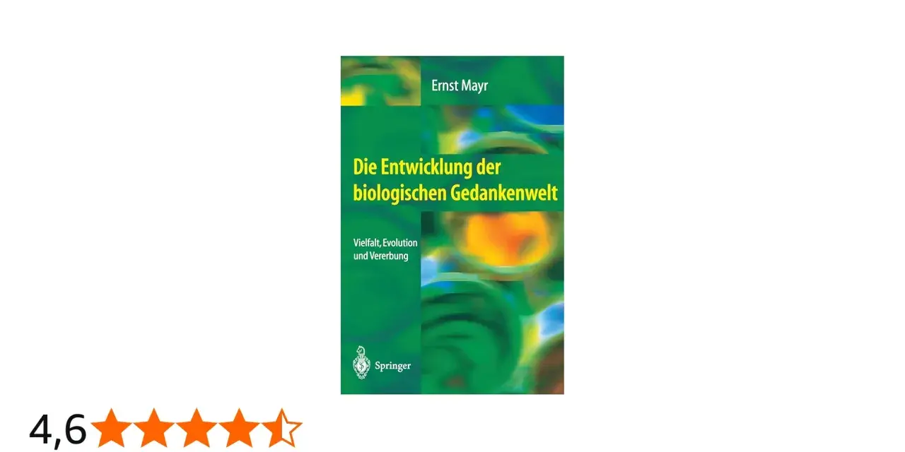 Buchcover "Die Entwicklung der biologischen Gedankenwelt" von Ernst Mayr, das die Vielfalt, Evolution und Vererbung thematisiert.