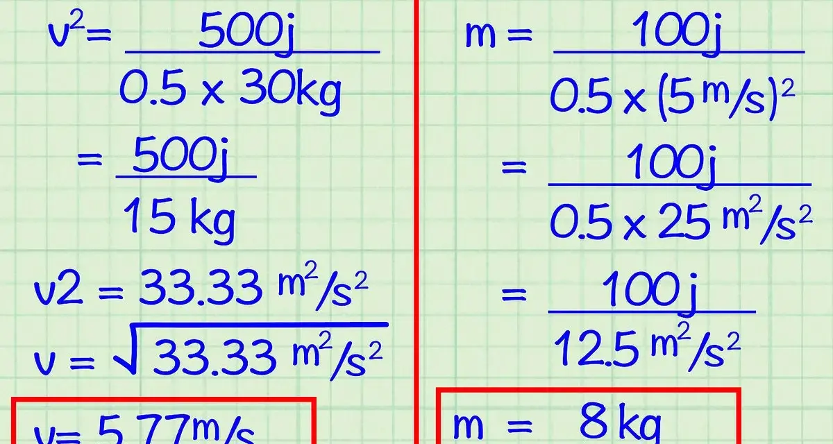 Beispiele zur Berechnung der kinetischen Energie: Masse und Geschwindigkeit werden ermittelt.