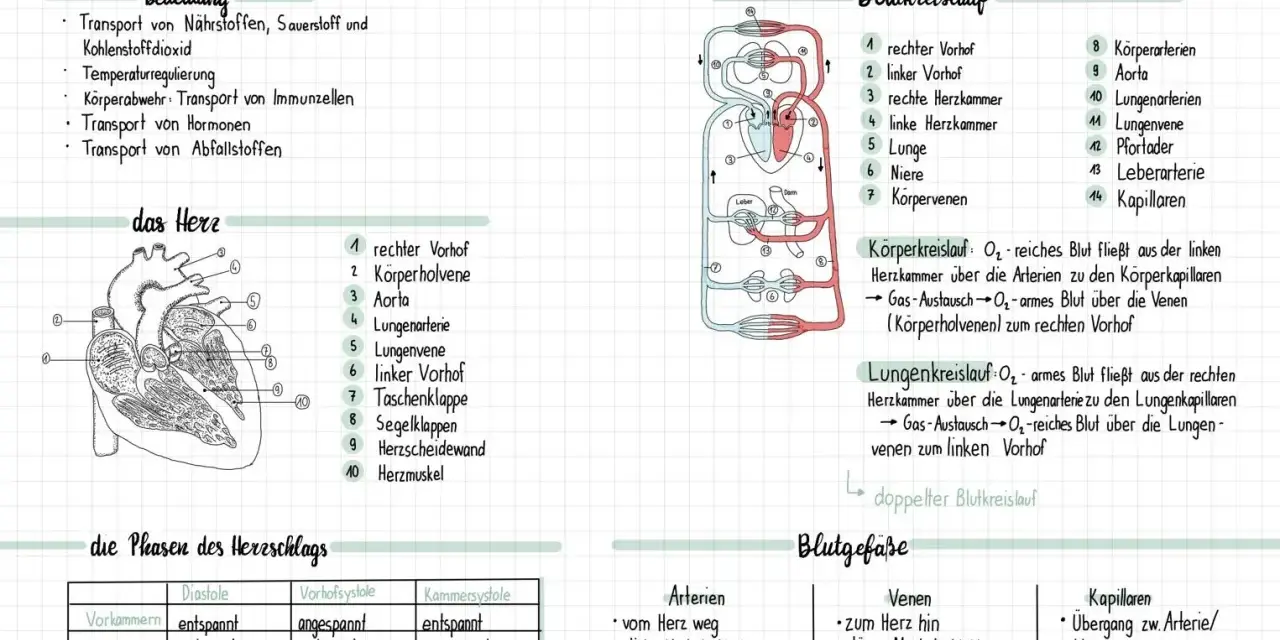 Umfassendes Unterrichtsmaterial für Biologie: Herz und Blutkreislauf
