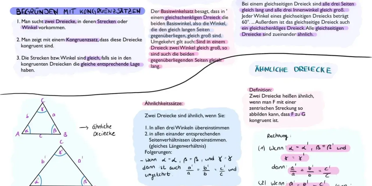 Zwei Dreiecke sind kongruent, wenn sie durch Spiegelung, Drehung oder Verschiebung zur Deckung gebracht werden können.