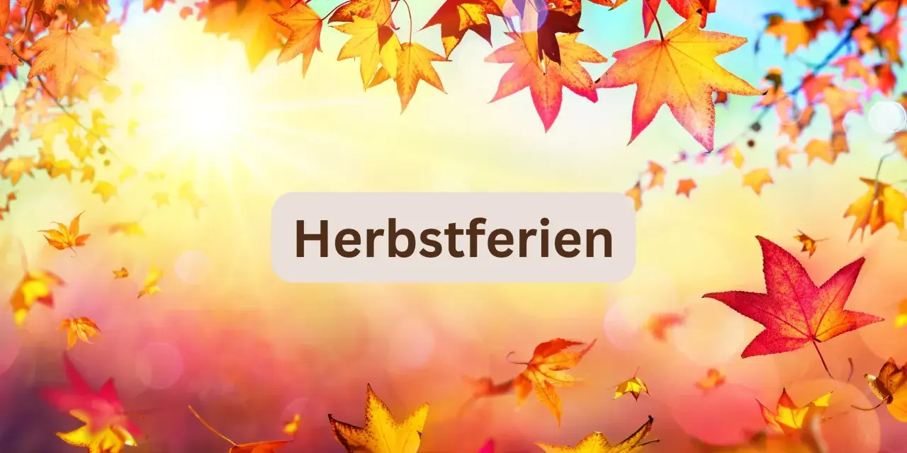 Bunte Herbstblätter fallen im Sonnenlicht. Perfekt für die Herbstferien Sachsen-Anhalt 2025!
