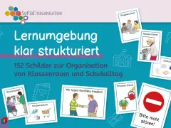 Schilder für eine klare Lernumgebung in der Sonderpädagogik: Organisation von Klassenraum und Schulalltag.