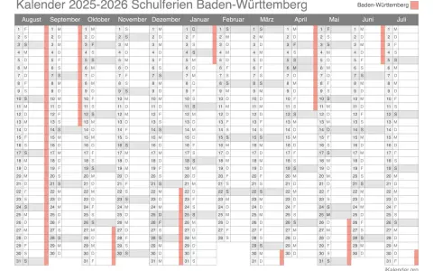 Schulferien Baden-Württemberg 2025-2026: Kalender mit Feiertagen und Ferienterminen für Ihren nächsten Urlaub.
