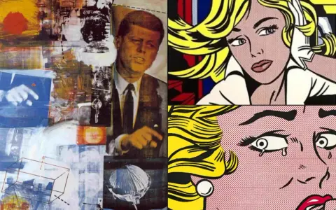 Collage mit JFK und Pop-Art-Künstler-Werken von Lichtenstein.