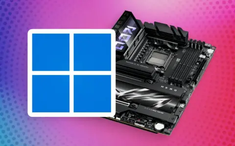 Windows 11 Logo neben einem ROG Mainboard. Ein TPM-Chip ist für die Sicherheit unerlässlich.