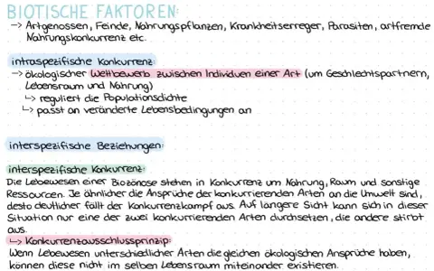 Zwischen verschiedenen Arten findet **interspezifische Konkurrenz** um Nahrung und Lebensraum statt. Ähnliche Ansprüche führen zu heftigen Kämpfen, bei denen eine Art verdrängt wird.