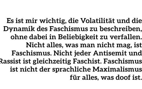 Text über die Dynamik des Faschismus, der betont, dass nicht alles, was man nicht mag, Faschismus ist. Eine klare Faschismus Definition.