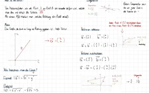 Ein Vektor ist eine Größe mit Länge und Richtung, dargestellt als Pfeil. Hier werden Vektoren addiert, subtrahiert und ihr Gegenvektor berechnet.