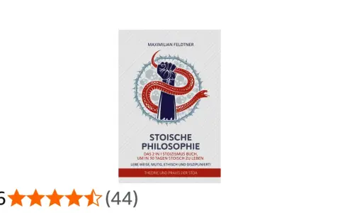 Buchcover "Stoische Philosophie" von Maximilian Feldtner. Ein geballter Faust umringt von einer Schlange und Totenköpfen symbolisiert den Weg des Stoikers.
