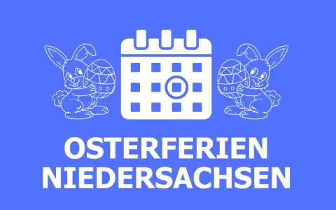 Osterferien 2025 Niedersachsen: Kalender mit Hasen und Ostereiern.