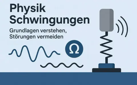 Physik: Schwingungen verstehen. Ein System mit Federkonstante schwingt, Wellenlinien und Omega-Symbol illustrieren das Thema.