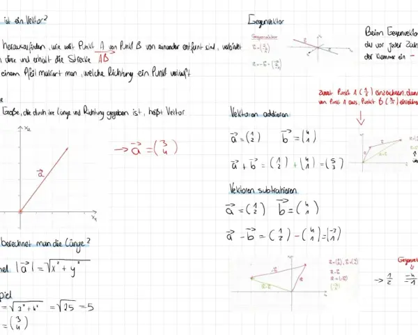 Ein Vektor ist eine Größe mit Länge und Richtung, dargestellt als Pfeil. Hier werden Vektoren addiert, subtrahiert und ihr Gegenvektor berechnet.