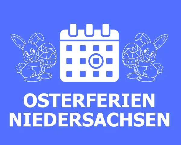 Osterferien 2025 Niedersachsen: Kalender mit Hasen und Ostereiern.