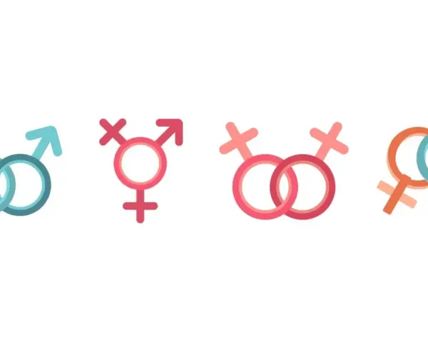 Symbole für verschiedene Geschlechter: zwei Männer, Transgender, zwei Frauen, Mann und Frau. Die Frage, wie viele Geschlechter es gibt, wird hier visuell angedeutet.