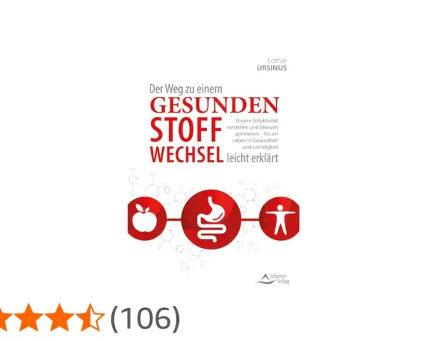 Buchcover: "Der Weg zu einem gesunden Stoffwechsel leicht erklärt". Zeigt Apfel, Magen und Mensch-Symbol. Lothar Ursinus.