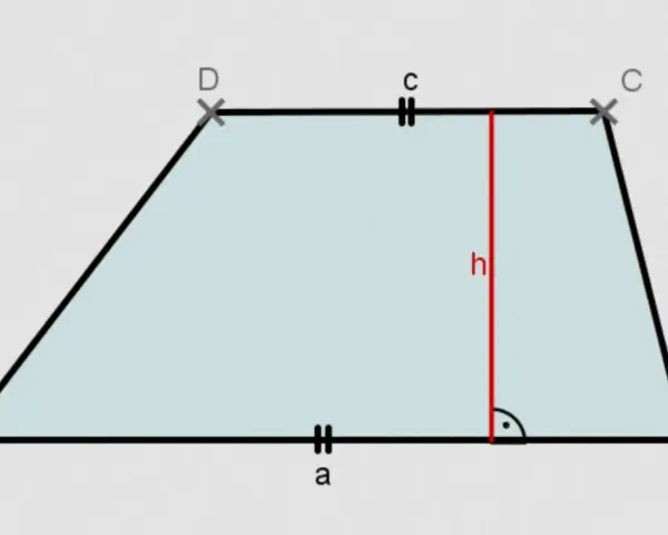 Trapez mit den Eckpunkten A, B, C, D. Die parallelen Seiten sind mit "a" und "c" beschriftet. Die Höhe "h" ist eingezeichnet. Formel für den Flächeninhalt Trapez.