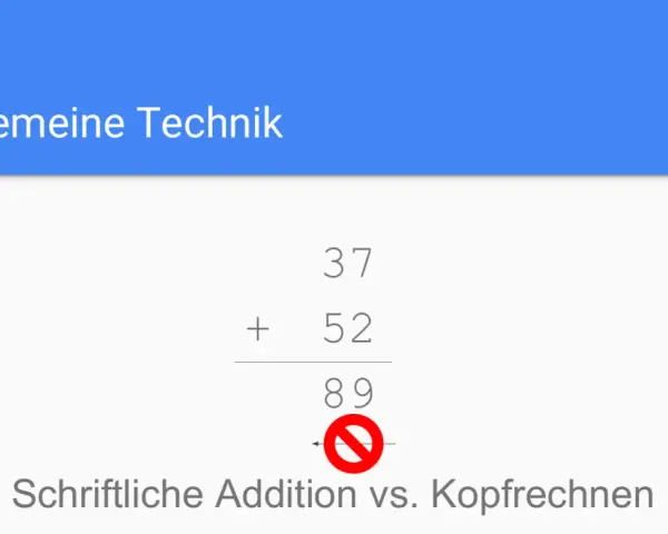 Schriftliche Addition von 37 und 52 ergibt 89. Der rote Kreis symbolisiert, dass dies nicht im Kopf gerechnet werden soll.
