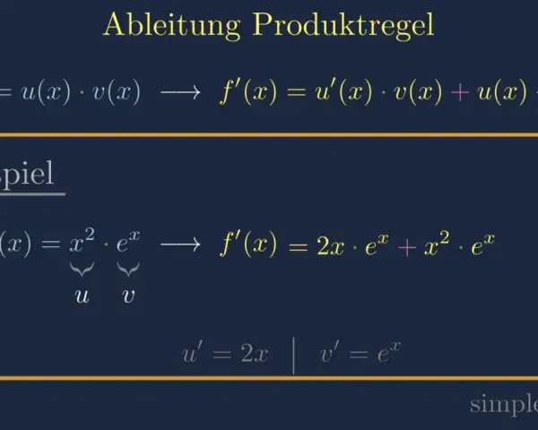 Die Ableitung der Produktregel wird gezeigt. Ein Beispiel mit f(x) = x² * e^x illustriert die Anwendung.