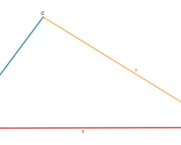 Dreieck mit Seiten a, b, c. Um den Umfang zu berechnen, addiere einfach die Längen der Seiten.