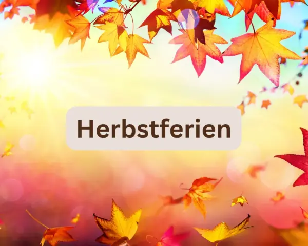 Bunte Herbstblätter fallen im Sonnenlicht. Perfekt für die Herbstferien Sachsen-Anhalt 2025!