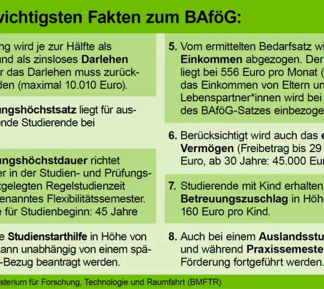 BAföG-Infos: Zuschuss/Darlehen, Höchstsatz 992€, Dauer, Studienstarthilfe, Einkommen/Vermögen, Kinderzuschlag, Auslands-/Praxissemester. Ideal für jeden Werkstudenten.