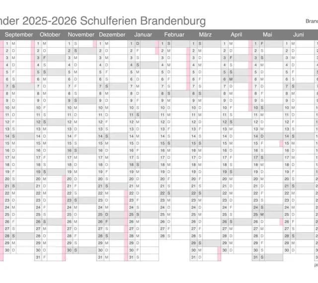 Kalender Brandenburg 2025-2026: Osterferien im April 2026 planen.
