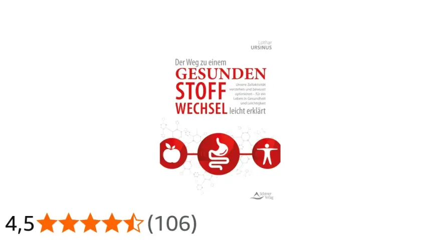 Buchcover: "Der Weg zu einem gesunden Stoffwechsel leicht erklärt". Zeigt Apfel, Magen und Mensch-Symbol. Lothar Ursinus.