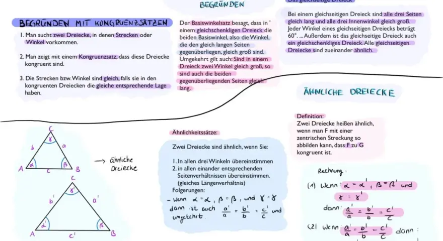 Zwei Dreiecke sind kongruent, wenn sie durch Spiegelung, Drehung oder Verschiebung zur Deckung gebracht werden können.