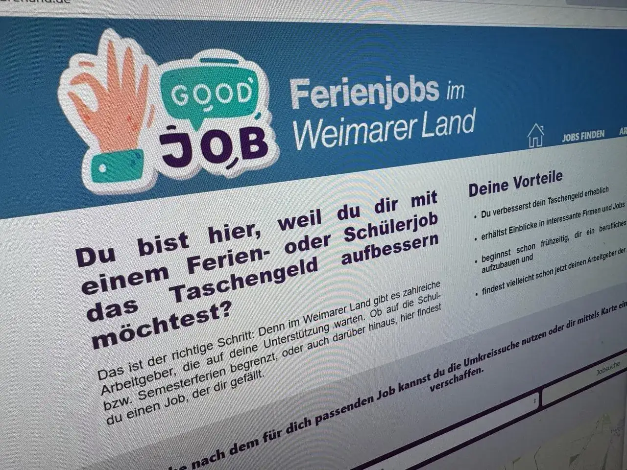 Webseite für Ferienjobs im Weimarer Land. Hier findest du deinen Schülerjob, um dein Taschengeld aufzubessern.