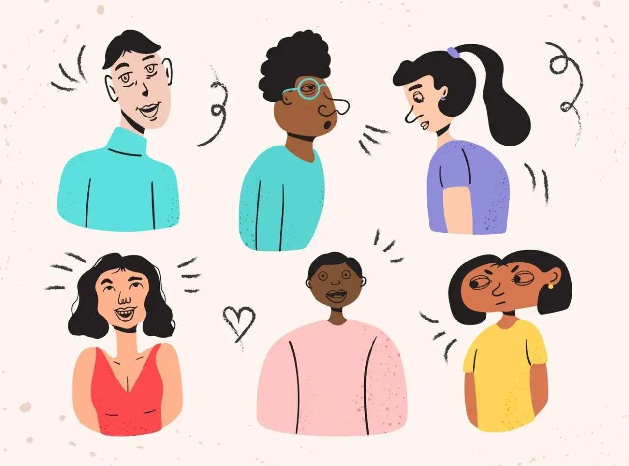 Sechs bunte Illustrationen von Menschen mit unterschiedlichen Gesichtsausdrücken, die verschiedene Persönlichkeitstypen darstellen.