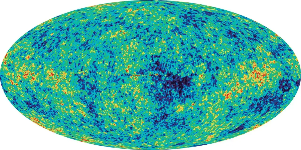 Karte der kosmischen Mikrowellenhintergrundstrahlung, die winzige Temperaturschwankungen zeigt, die auf die Anfänge des Urknalls zurückgehen.