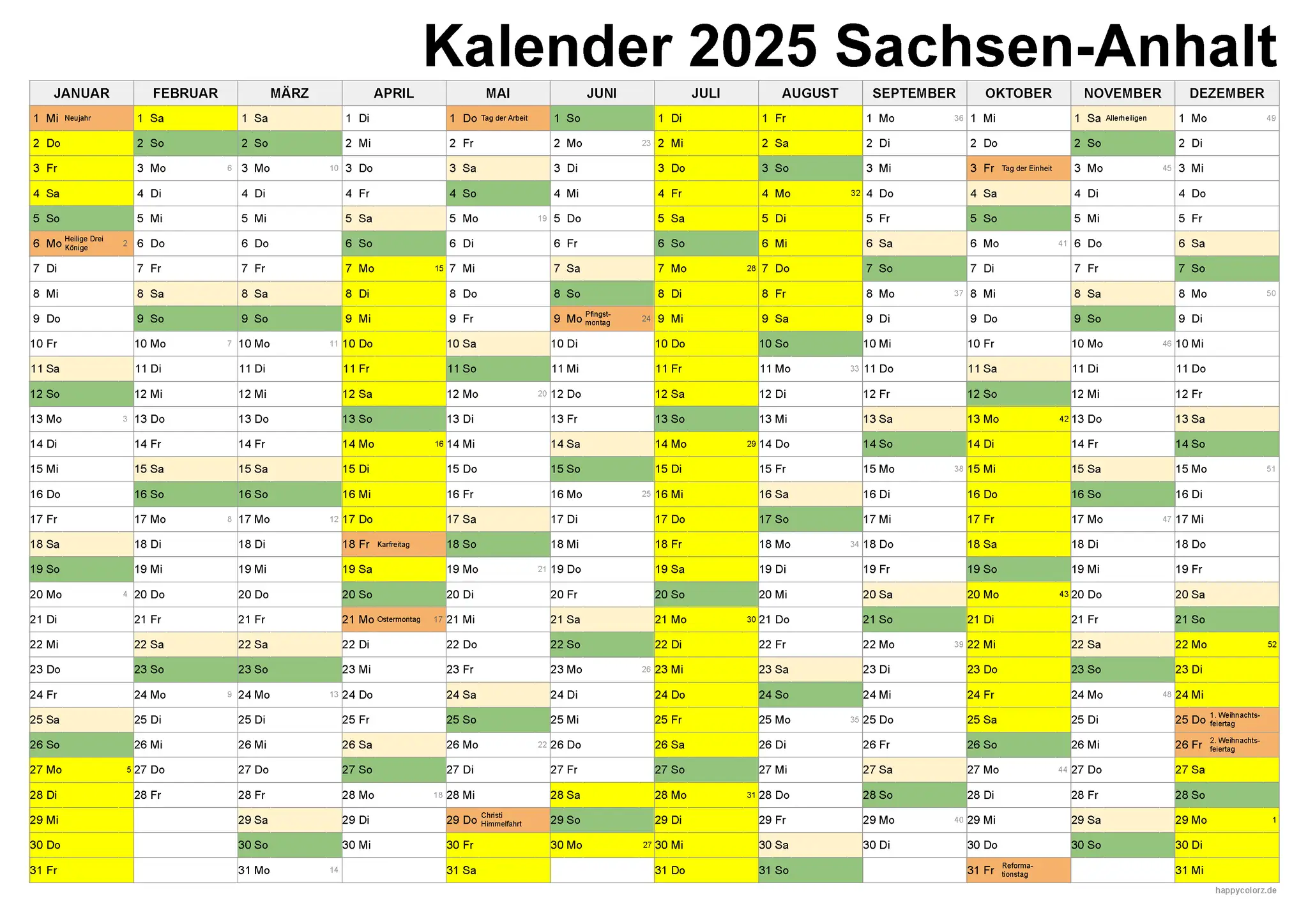Kalender 2025 Sachsen-Anhalt: Planen Sie Ihre herbstferien sachsen anhalt 2025 mit diesem übersichtlichen Kalender.