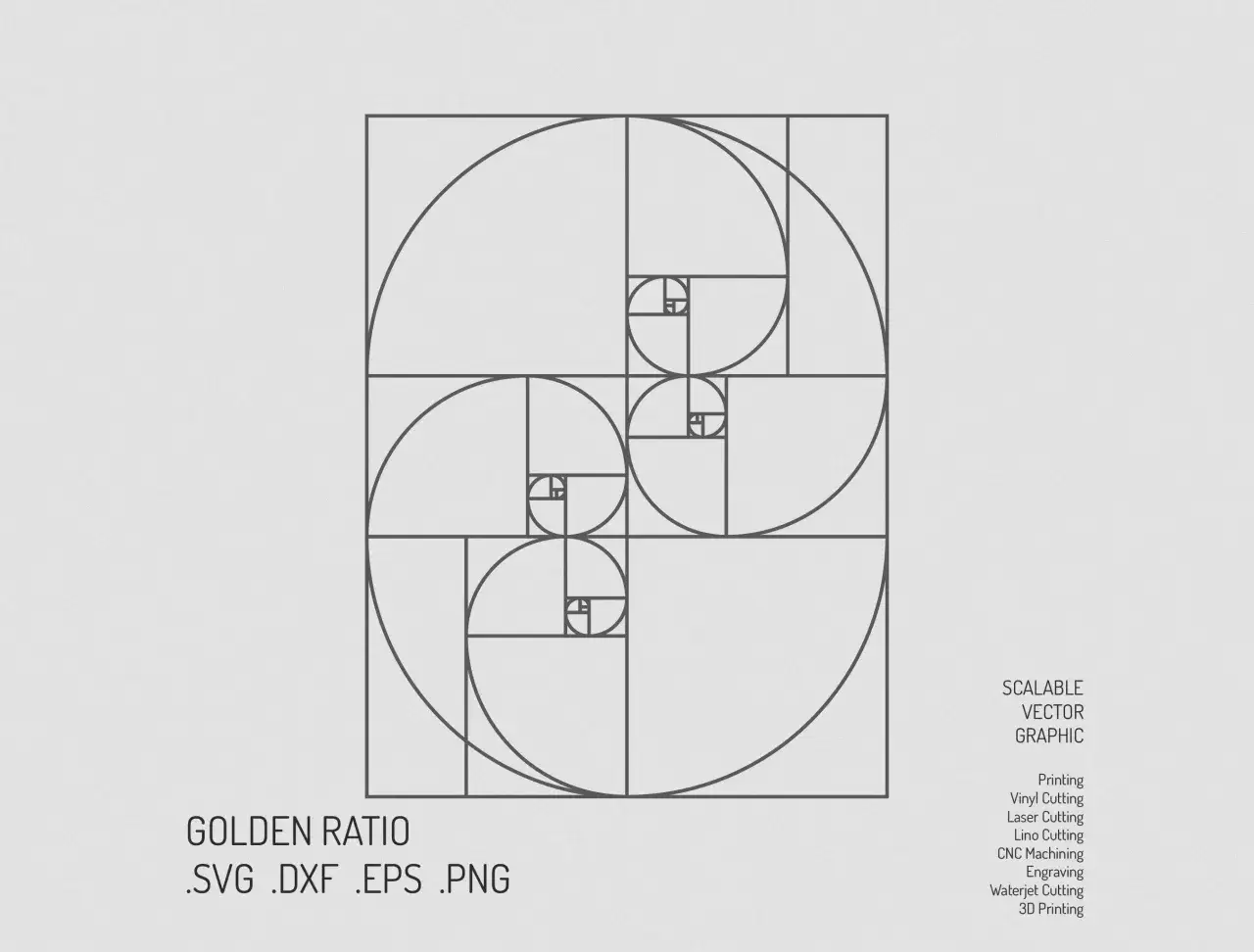Geometrische Darstellung der Fibonacci-Folge, die den Goldenen Schnitt illustriert. Ideal für Vektorgrafiken.