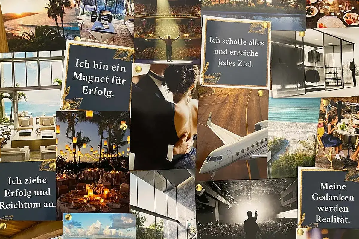 Ein Visionboard mit inspirierenden Zitaten wie 