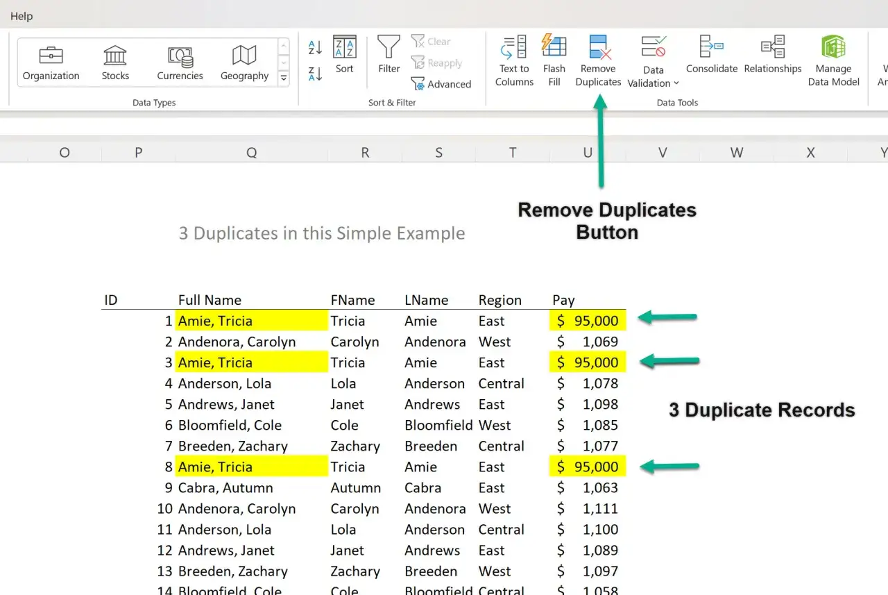 Excel-Tabelle zeigt den Button 