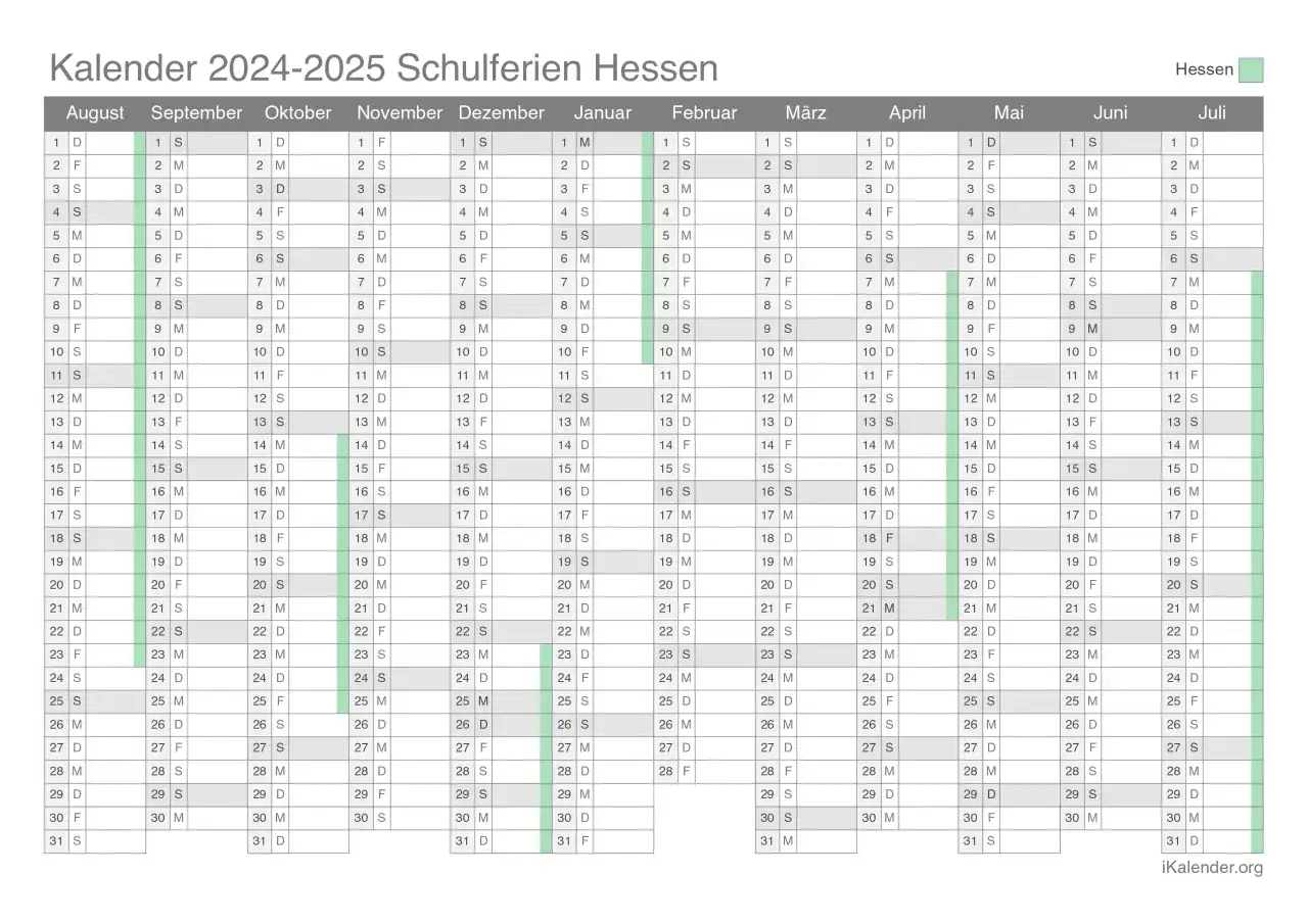 Kalender 2024-2025 Schulferien Hessen: Planung für die nächsten Ferien in Hessen 2025.